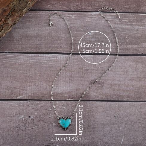 Western Jewelry For Women Cowgirl Bohemian Turquoise Jewelry Set Heart Pendant Chain Necklace Stud Earrings Turquoise Joint Knuckle Rings in Saudi Arabia