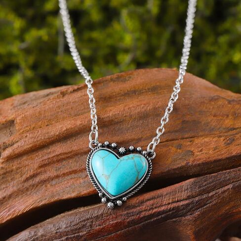 Western Jewelry For Women Cowgirl Bohemian Turquoise Jewelry Set Heart Pendant Chain Necklace Stud Earrings Turquoise Joint Knuckle Rings in Saudi Arabia