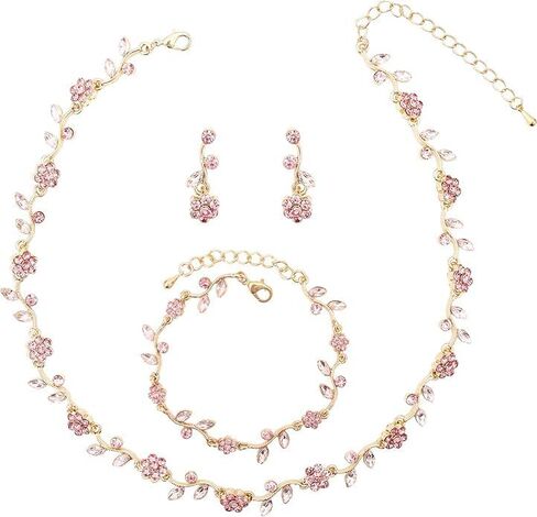 Elegant Wedding Austrian Crystal Flower Choker Necklace Dangle Earrings Bracelet Jewelry Set for Women Prom Party Bridal in Saudi Arabia