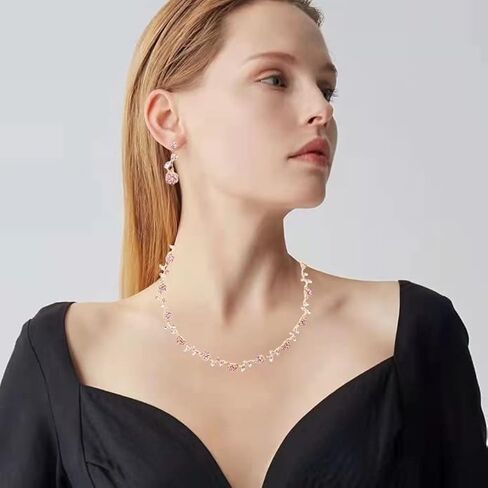 Elegant Wedding Austrian Crystal Flower Choker Necklace Dangle Earrings Bracelet Jewelry Set for Women Prom Party Bridal in Saudi Arabia