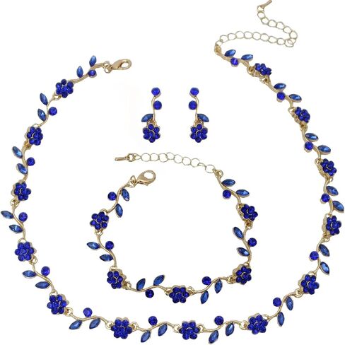 Elegant Wedding Austrian Crystal Flower Choker Necklace Dangle Earrings Bracelet Jewelry Set for Women Prom Party Bridal in Saudi Arabia