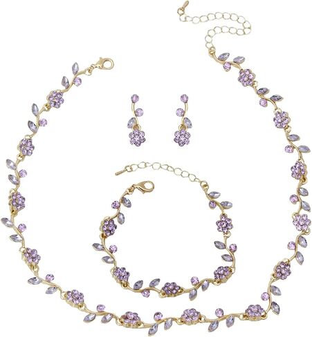 Elegant Wedding Austrian Crystal Flower Choker Necklace Dangle Earrings Bracelet Jewelry Set for Women Prom Party Bridal in Saudi Arabia