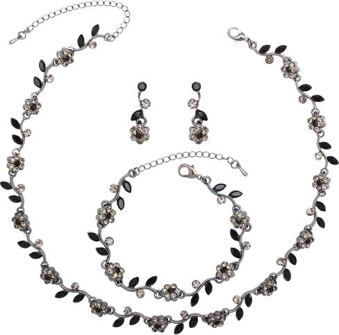 Elegant Wedding Austrian Crystal Flower Choker Necklace Dangle Earrings Bracelet Jewelry Set for Women Prom Party Bridal in Saudi Arabia