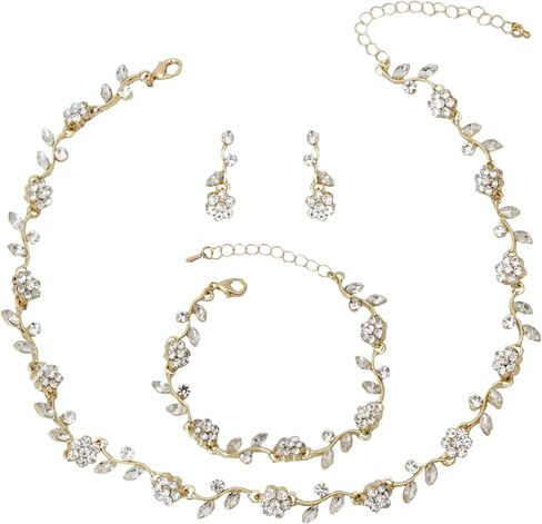 Elegant Wedding Austrian Crystal Flower Choker Necklace Dangle Earrings Bracelet Jewelry Set for Women Prom Party Bridal in Saudi Arabia