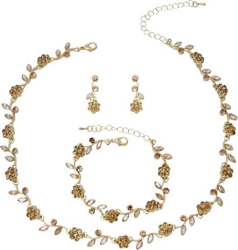 Elegant Wedding Austrian Crystal Flower Choker Necklace Dangle Earrings Bracelet Jewelry Set for Women Prom Party Bridal in Saudi Arabia