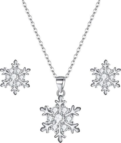 EVER FAITH 925 Sterling Silver CZ Winter Party Snowflake Flower Necklace Stud Earrings Set Clear in Saudi Arabia