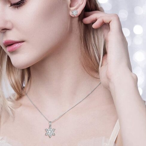 EVER FAITH 925 Sterling Silver CZ Winter Party Snowflake Flower Necklace Stud Earrings Set Clear in Saudi Arabia