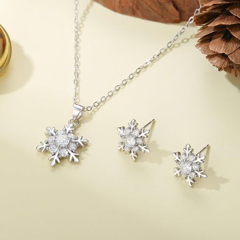 EVER FAITH 925 Sterling Silver CZ Winter Party Snowflake Flower Necklace Stud Earrings Set Clear in Saudi Arabia