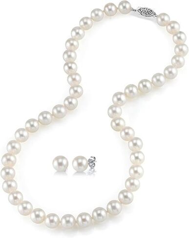 The Pearl Source 14K Gold 6.5-7mm AAAA جودة جولة الأبيض المياه العذبة مثقف قلادة وأقراط مجموعة في 18 "طول الأميرة للنساء هدايا اللؤلؤ لعيد الميلاد والعطلات والذكرى السنوية in Saudi Arabia