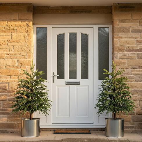 Yunlly 2 Pcs 4FT Norfolk Pine Christmas Tree Real Touch Holiday Faux Tree Artificial Topiary with Ground Stakes, Realistic Outdoor Christmas Decoration for Front Porch Entryway Indoor Garden in Saudi Arabia