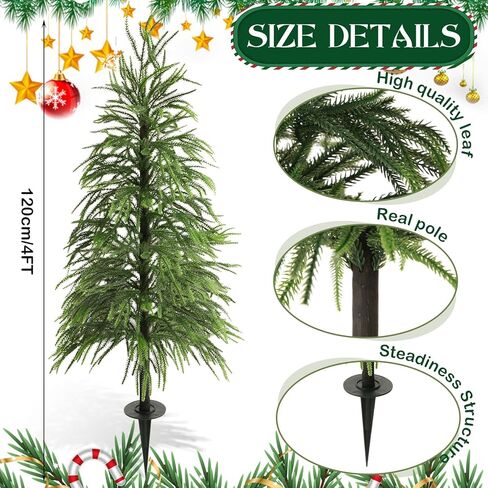 Yunlly 2 Pcs 4FT Norfolk Pine Christmas Tree Real Touch Holiday Faux Tree Artificial Topiary with Ground Stakes, Realistic Outdoor Christmas Decoration for Front Porch Entryway Indoor Garden in Saudi Arabia