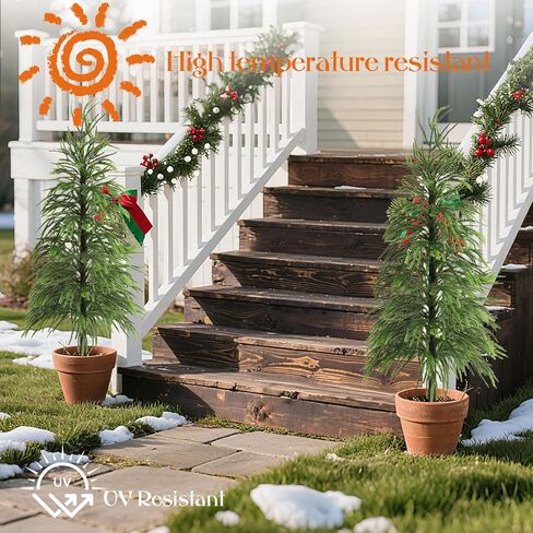 Yunlly 2 Pcs 4FT Norfolk Pine Christmas Tree Real Touch Holiday Faux Tree Artificial Topiary with Ground Stakes, Realistic Outdoor Christmas Decoration for Front Porch Entryway Indoor Garden in Saudi Arabia