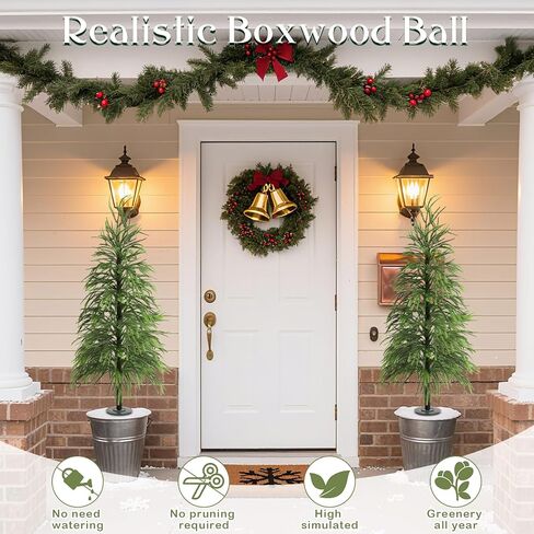 Yunlly 2 Pcs 4FT Norfolk Pine Christmas Tree Real Touch Holiday Faux Tree Artificial Topiary with Ground Stakes, Realistic Outdoor Christmas Decoration for Front Porch Entryway Indoor Garden in Saudi Arabia