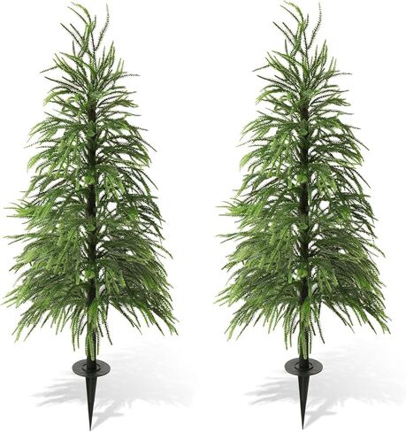 Yunlly 2 Pcs 4FT Norfolk Pine Christmas Tree Real Touch Holiday Faux Tree Artificial Topiary with Ground Stakes, Realistic Outdoor Christmas Decoration for Front Porch Entryway Indoor Garden in Saudi Arabia