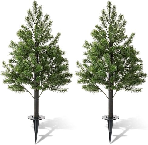Yunlly 2 Pcs 4FT Norfolk Pine Christmas Tree Real Touch Holiday Faux Tree Artificial Topiary with Ground Stakes, Realistic Outdoor Christmas Decoration for Front Porch Entryway Indoor Garden in Saudi Arabia