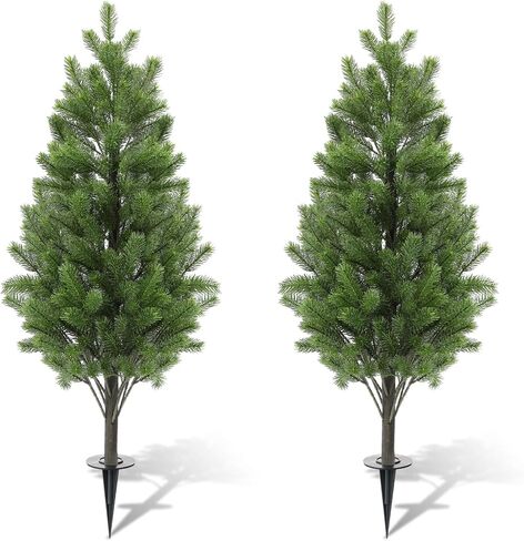 Yunlly 2 Pcs 4FT Norfolk Pine Christmas Tree Real Touch Holiday Faux Tree Artificial Topiary with Ground Stakes, Realistic Outdoor Christmas Decoration for Front Porch Entryway Indoor Garden in Saudi Arabia