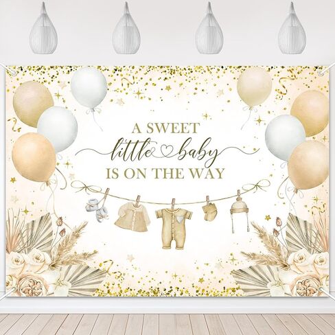Avezano Boho Baby Shower Banner Neutral Gold Baby Shower Party Decorations A Sweet Little Baby is On The Way Banner for Neutral New Baby Party, Gender Reveal Party Decor 70.8 x 43.3 Inch in Saudi Arabia