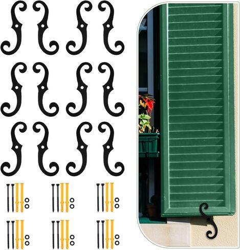 Black S Style Shutter Dogs Hardware Decorative Shutter Dog Holders with Attachment Hardware 6.5 Inches External Shutters Tieback for Exterior Decorative Shutters(12 Pack,Iron) in Kuwait