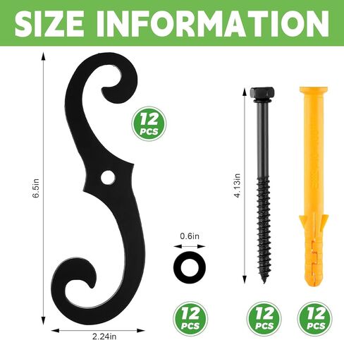 Black S Style Shutter Dogs Hardware Decorative Shutter Dog Holders with Attachment Hardware 6.5 Inches External Shutters Tieback for Exterior Decorative Shutters(12 Pack,Iron) in Kuwait