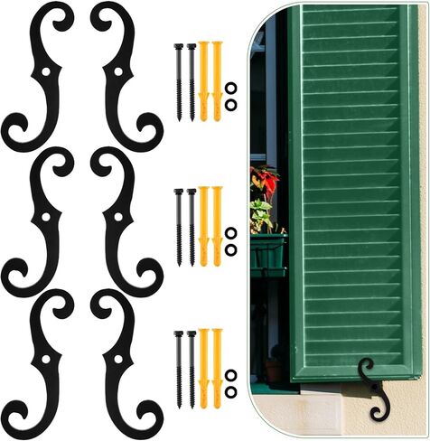 Black S Style Shutter Dogs Hardware Decorative Shutter Dog Holders with Attachment Hardware 6.5 Inches External Shutters Tieback for Exterior Decorative Shutters(12 Pack,Iron) in Kuwait