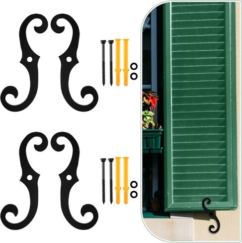 Black S Style Shutter Dogs Hardware Decorative Shutter Dog Holders with Attachment Hardware 6.5 Inches External Shutters Tieback for Exterior Decorative Shutters(12 Pack,Iron) in Kuwait