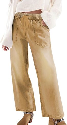 SESERAGI Womens Barrel Stretch Jeans Distressed Drawstring Wide Leg Loose Pull On Denim Jeans Pants in Saudi Arabia