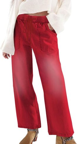 SESERAGI Womens Barrel Stretch Jeans Distressed Drawstring Wide Leg Loose Pull On Denim Jeans Pants in Saudi Arabia