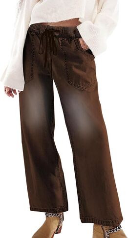SESERAGI Womens Barrel Stretch Jeans Distressed Drawstring Wide Leg Loose Pull On Denim Jeans Pants in Saudi Arabia