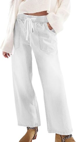 SESERAGI Womens Barrel Stretch Jeans Distressed Drawstring Wide Leg Loose Pull On Denim Jeans Pants in Saudi Arabia