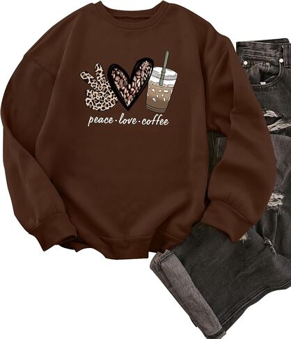 Sweatshirts Graphic for Women Cute Heart Print Crew Neck Long Sleeve Tops Fall Winter Hoodies Y2k Trendy Clothes in Saudi Arabia