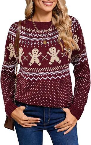 Women's Vintage Fair Isle Pullover Sweater Casual Fit Dressy Crewneck Long Sleeve Lightweight Knit Tops in Saudi Arabia