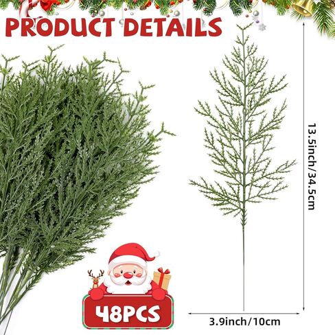 CCINEE 48 Pcs Christmas Artificial Pine Sprigs, 13.5'' Faux Greenery Cedar Picks Stems for Xmas Decorations and DIY Holiday Wreath, Garland, Vase, Home Decor in Saudi Arabia