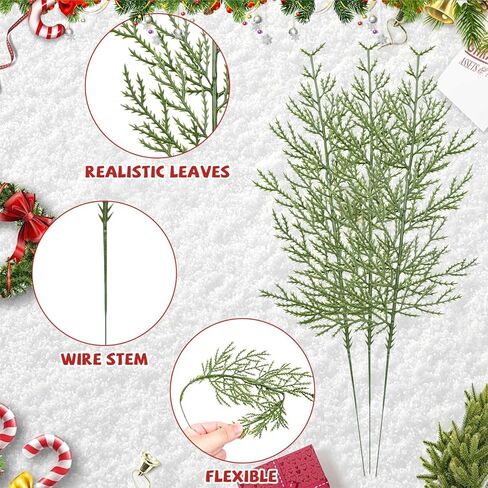 CCINEE 48 Pcs Christmas Artificial Pine Sprigs, 13.5'' Faux Greenery Cedar Picks Stems for Xmas Decorations and DIY Holiday Wreath, Garland, Vase, Home Decor in Saudi Arabia