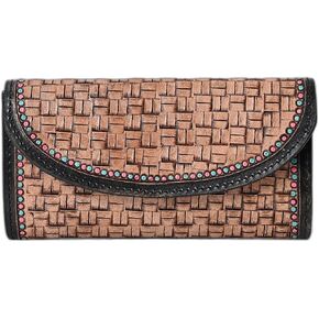 Merbaa Floral Embossed Leather Clutch – Western Style Handmade Wallet for Women – Vintage Tooled Design with Snap Closure – Compact Purse for Cards & Cash (Green & Tan) in Saudi Arabia