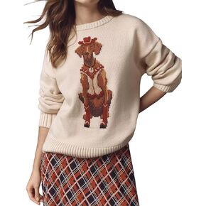 Women Dog Print Sweater Crew Neck Long Sleeve Knit Top Pullover Jumper Fall Winter 2025 Cloth Outfits in Kuwait