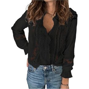 SHENHE Women's Lace Crochet Tunic Tops Casual Flowy Hollow Out V Neck Button Down Blouses Shirts 2025 in Saudi Arabia
