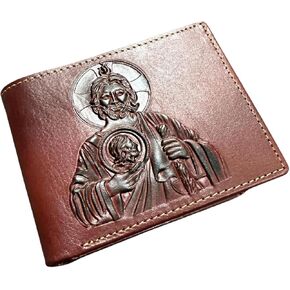 Minimalist Leather Wallet for Men – Saint Jude Embossed Bifold – Slim Western Religious Wallet in Saudi Arabia