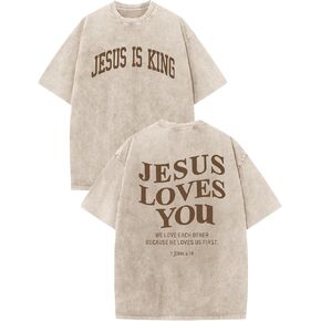 Mens Christian Shirts Jesus is King Love You Tshirt God Faith Religious Bible Verse Oversized Acid Wash Graphic Tees in Kuwait