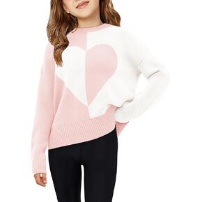 Haloumoning Girls Heart Valentines Day Sweater Kids Cute Color Block Knit Sweaters 7-14 Years in Kuwait