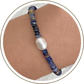 Beaded Bracelets for Women Gemstone Bead Bracelets with Freshwater Pearl Crystal Beaded Bracelet Boho Natural Stone Bracelets for Women Trendy Jewelry Gifts in Kuwait