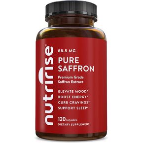 NutriRise Saffron Supplements 120 Capsules, 88.5mg Pure Extract - 4 Month Supply for Mood, Energy, Sleep, Stress & Cortisol Support - Non-GMO, Vegan & Gluten-Free for Women & Men in Saudi Arabia