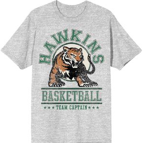 تي شيرت Stranger Things Hawkins Basketball Tiger Graphic للبالغين منقط رمادي اللون برقبة دائرية وأكمام قصيرة in Kuwait
