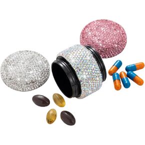 حافظة حبوب منع الحمل الصغيرة مكونة من حجرتين، حامل صندوق حبوب صغير بلينغ للمحفظة، جيب صغير، زجاجة حاوية دواء معدنية للنساء (وردي) in Kuwait