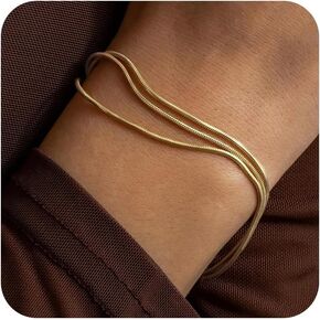 14K Gold Plated Bracelets for Women Triple Herringbone Chain Bracelet Minimalist, Dainty Gold Bracelet for Everyday Wear, Minimalist Jewelry in Saudi Arabia