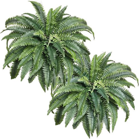 KOL Artificial Boston Ferns, Fake Faux Fern Plants 45 Inch 2 Pack, Green Large Fern with Bendable Stems for Hanging or Floor Display, Indoor Outdoor UV Resistant Home Decor in Kuwait