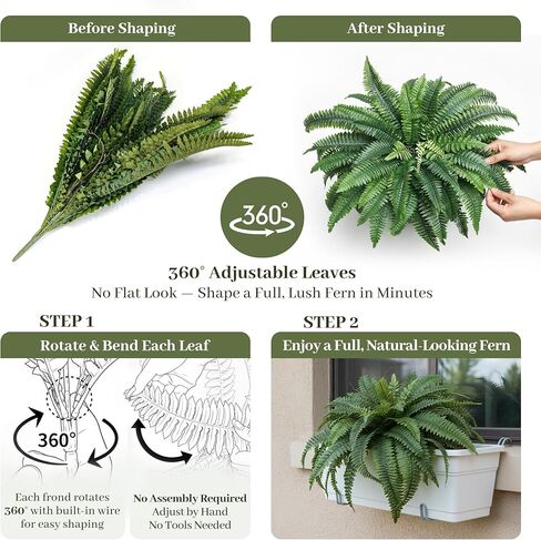 KOL Artificial Boston Ferns, Fake Faux Fern Plants 45 Inch 2 Pack, Green Large Fern with Bendable Stems for Hanging or Floor Display, Indoor Outdoor UV Resistant Home Decor in Saudi Arabia