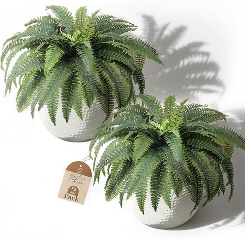 KOL Artificial Boston Ferns, Fake Faux Fern Plants 45 Inch 2 Pack, Green Large Fern with Bendable Stems for Hanging or Floor Display, Indoor Outdoor UV Resistant Home Decor in Saudi Arabia