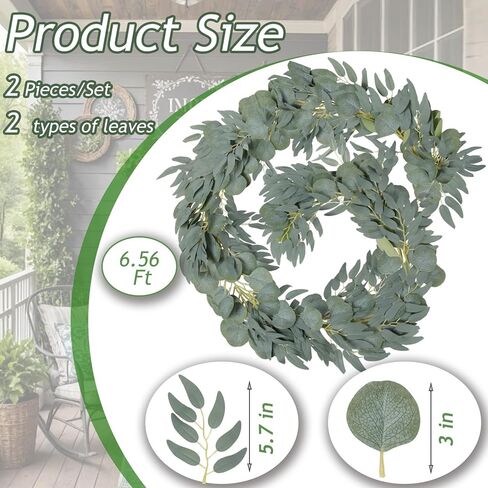 Grever 2 Pack Artificial Greenery Garlands 6.56 Feet Fake Eucalyptus Leaves Garland with Willow Leaves for Indoor and Outdoor Wedding Birthday Bridal Baby Shower Arch Table Runner Decor in Saudi Arabia