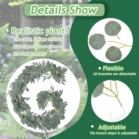 Grever 2 Pack Artificial Greenery Garlands 6.56 Feet Fake Eucalyptus Leaves Garland with Willow Leaves for Indoor and Outdoor Wedding Birthday Bridal Baby Shower Arch Table Runner Decor in Saudi Arabia