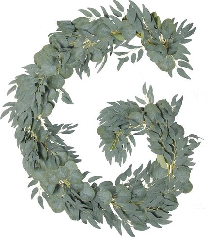 Grever 2 Pack Artificial Greenery Garlands 6.56 Feet Fake Eucalyptus Leaves Garland with Willow Leaves for Indoor and Outdoor Wedding Birthday Bridal Baby Shower Arch Table Runner Decor in Saudi Arabia